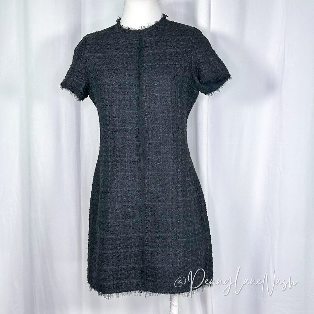 NWT Zara Structured Tweed Frayed Mini Dress Black - Picture 4 of 14